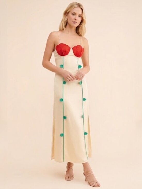 FARM Rio Dresses & Skirts - FARM Rio Rose Detailed Sleeveless Satin Maxi Dress Size Small NWT